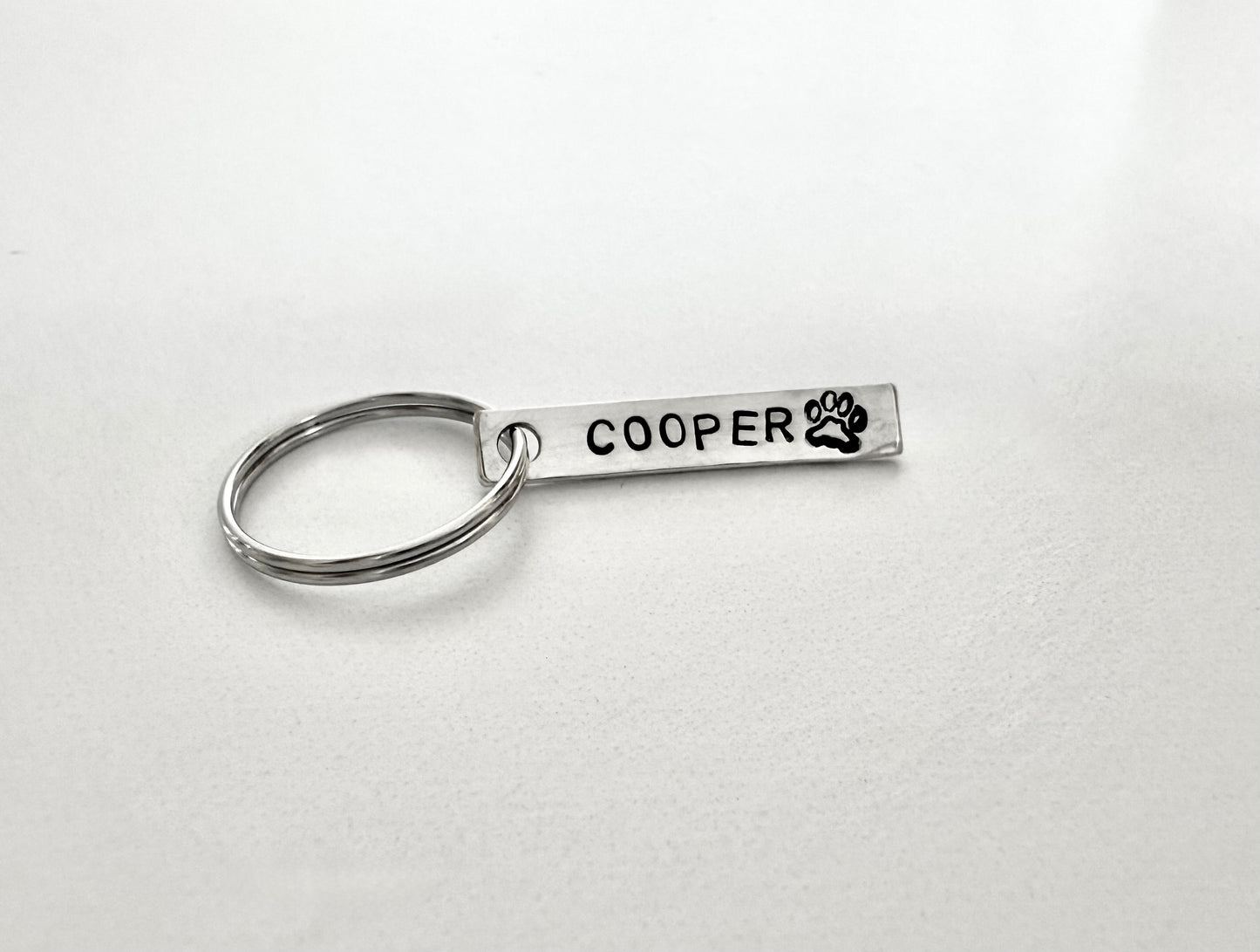 Custom Pet Name with Paw Keychain in Sterling Silver