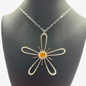 mixed metal silver and copper flower with citrine stone in the center necklace