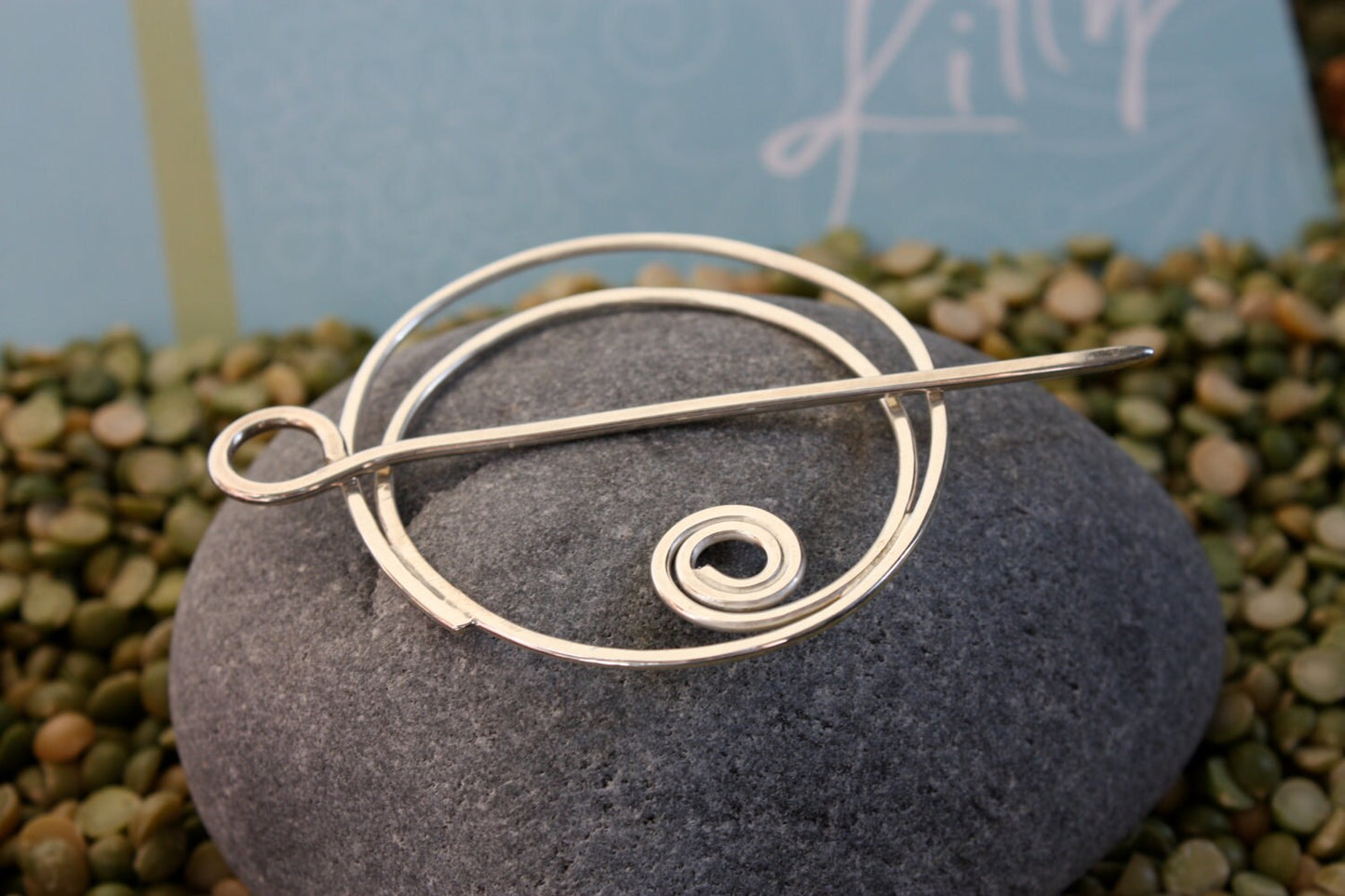 Hair or Scarf Pin in Sterling Silver, Large Swirl Design