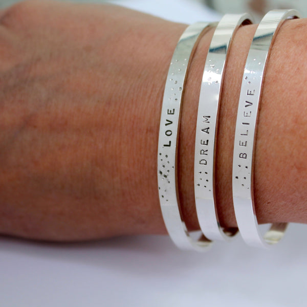 Cuff Bracelet with a Word of Your Choice in Silver