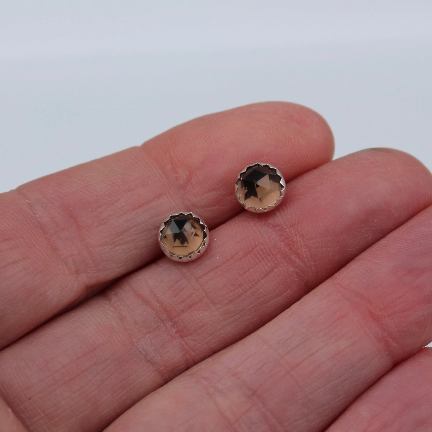 Rose Cut Stone Post Earrings in Silver
