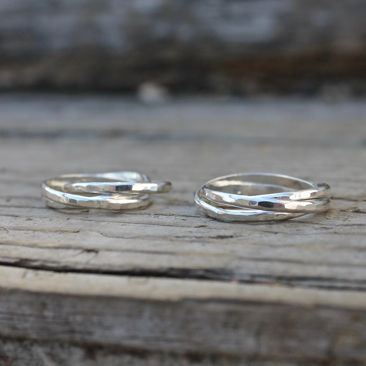 Triple Ring with Hammered Texture in Silver. Roll on Fidget Ring