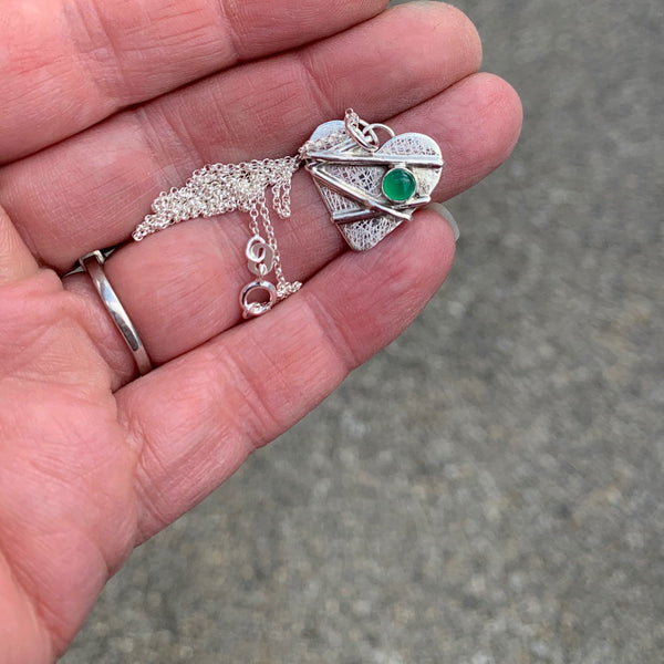 Small Mended Heart with Emerald