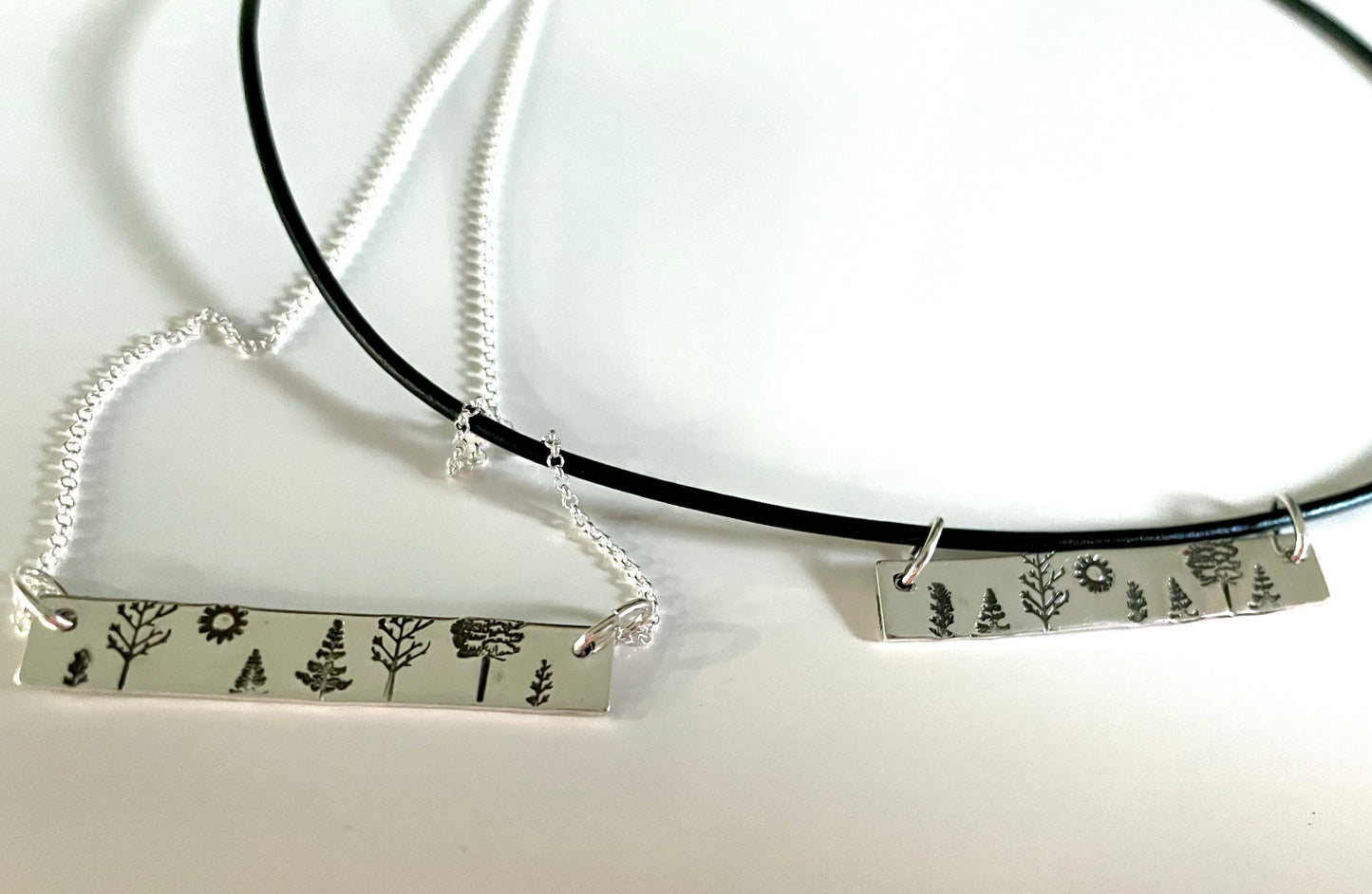 Tree Bar Necklaces with chain and leather