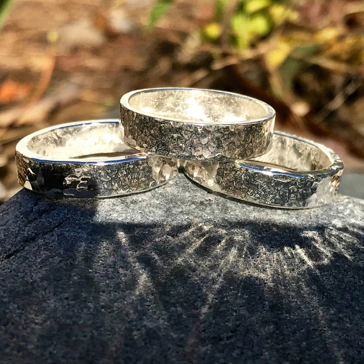 Hammered Sterling Silver Ring Band for Men or Women