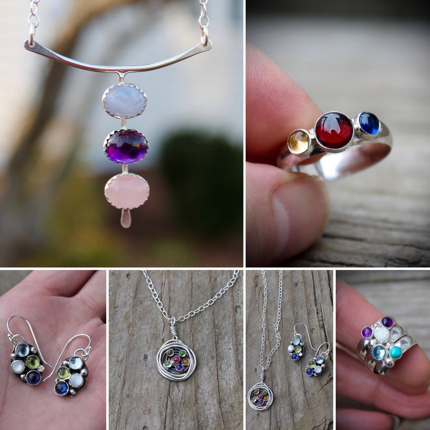 Three Stones Necklace in Silver