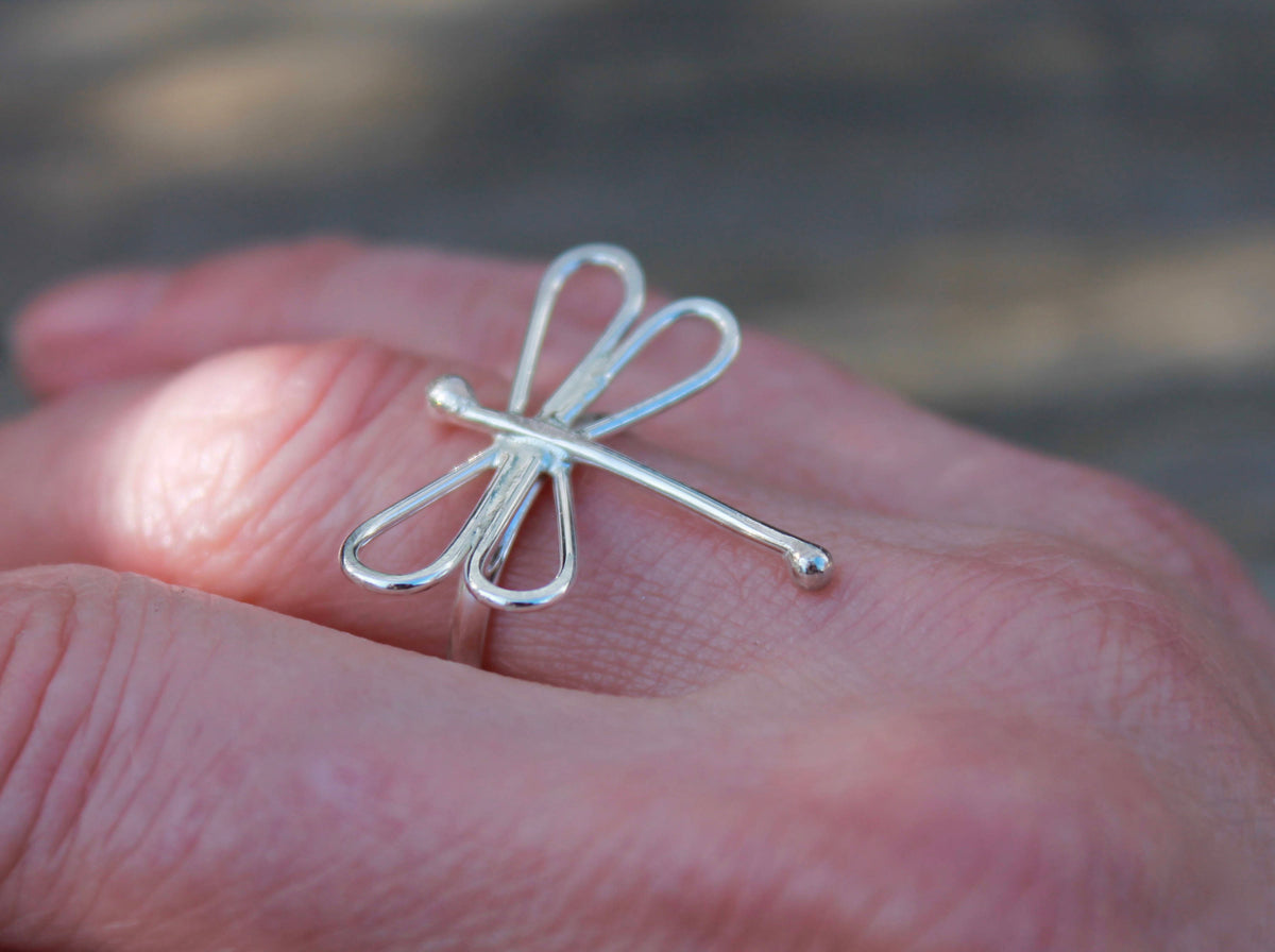 Dragonfly Ring in Sterling Silver, Adjustable Wrap or Landed Style