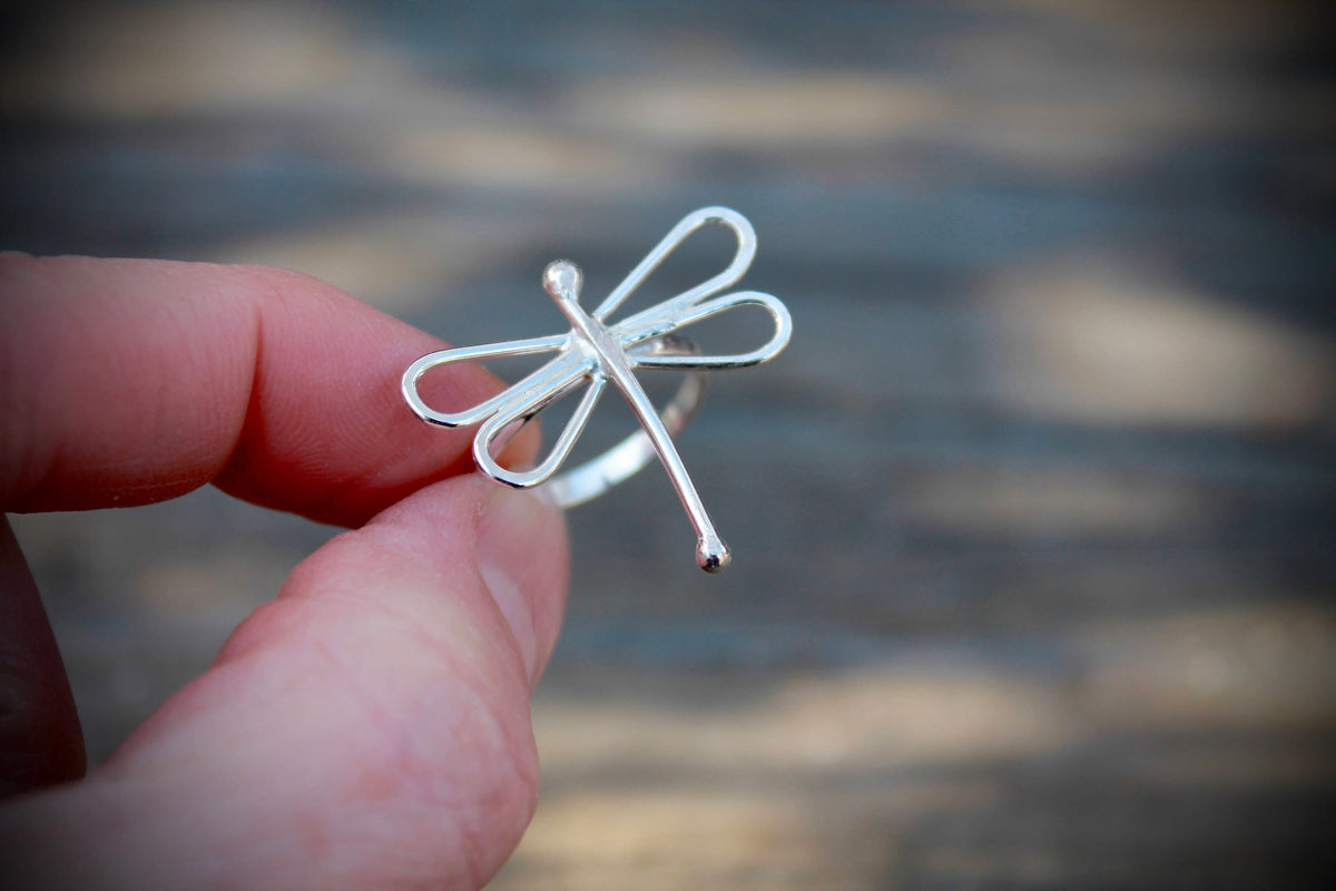 Dragonfly Ring in Sterling Silver, Adjustable Wrap or Landed Style