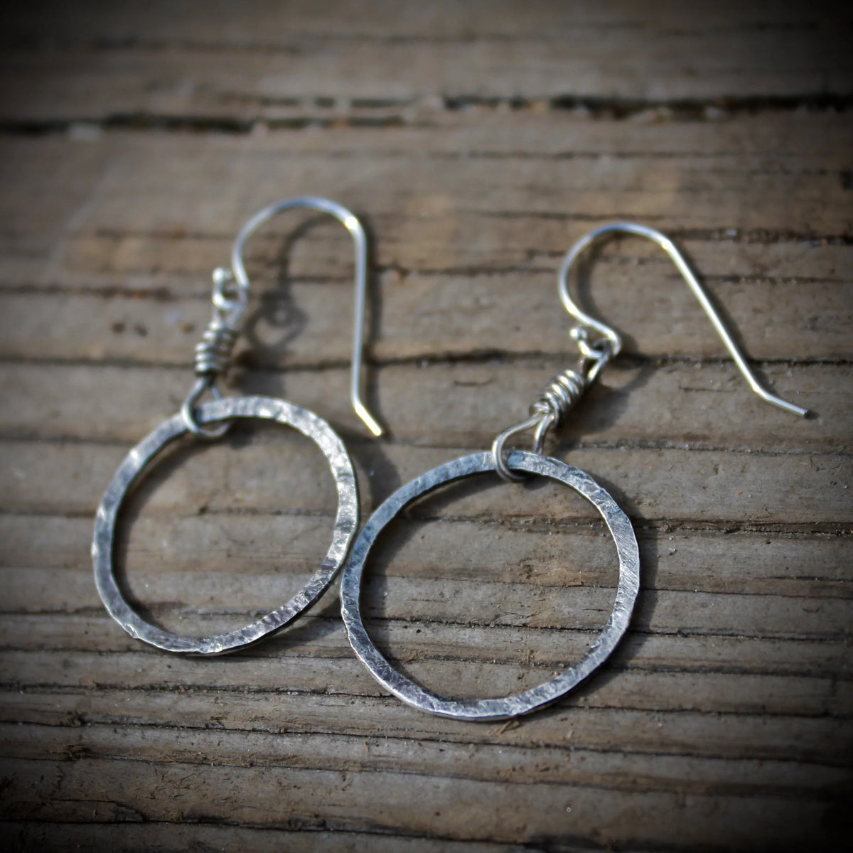 Organic Circle Hoop Earrings in Silver