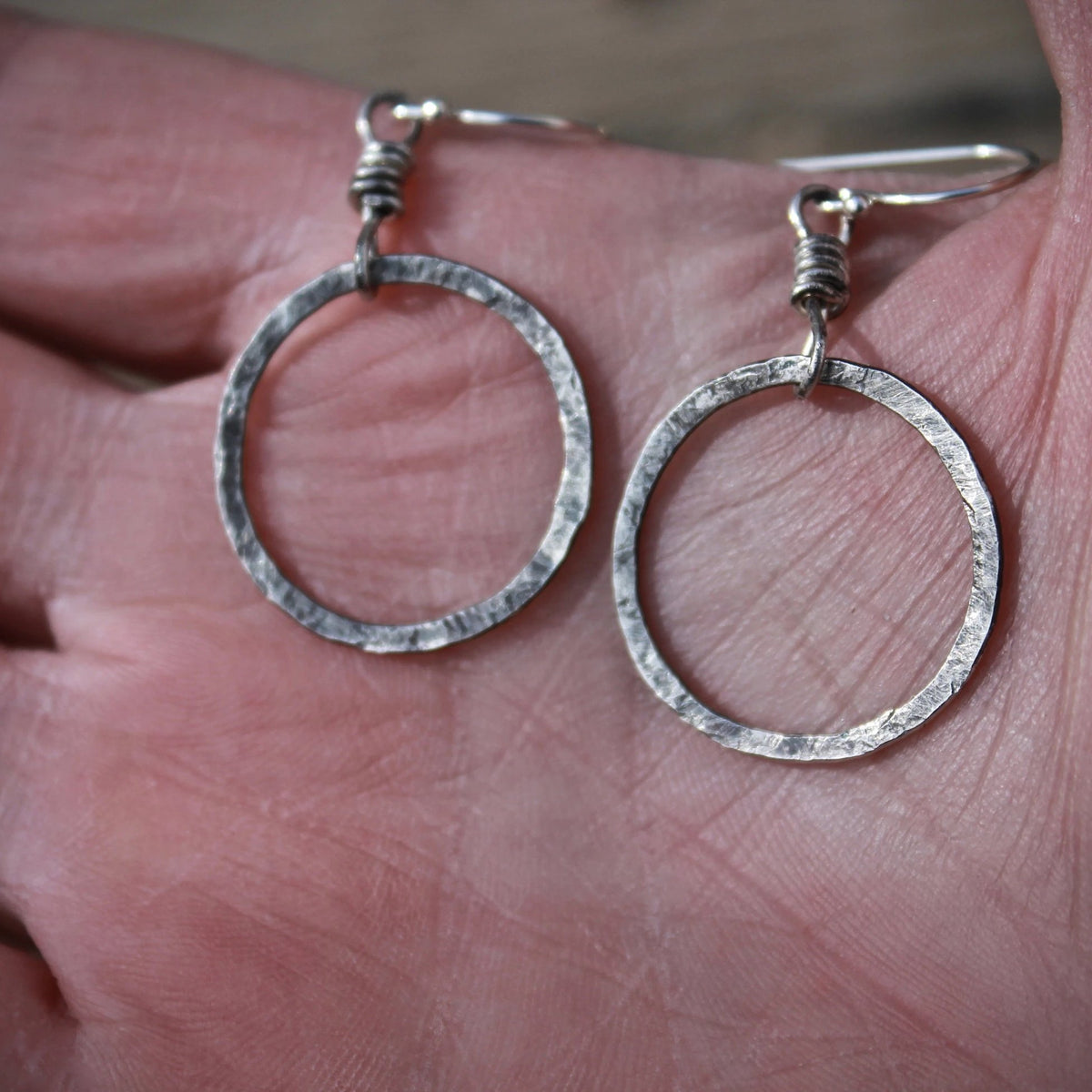Organic Circle Hoop Earrings in Silver