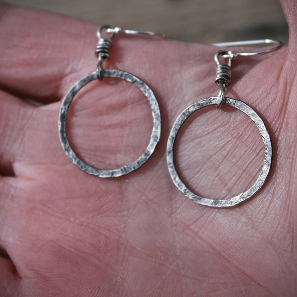 Organic Circle Silver Hoop Earrings