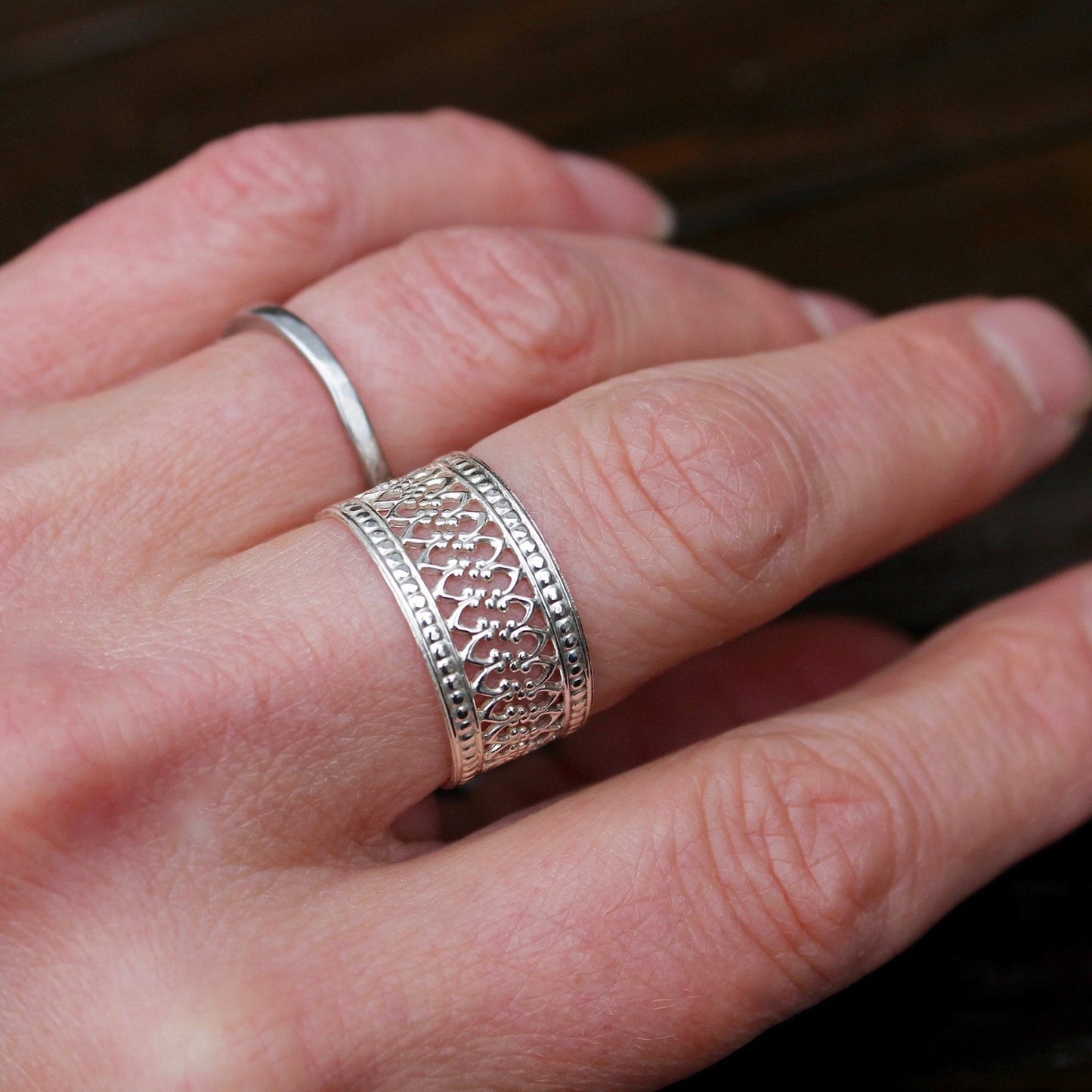 Crown Ring with Dot Border