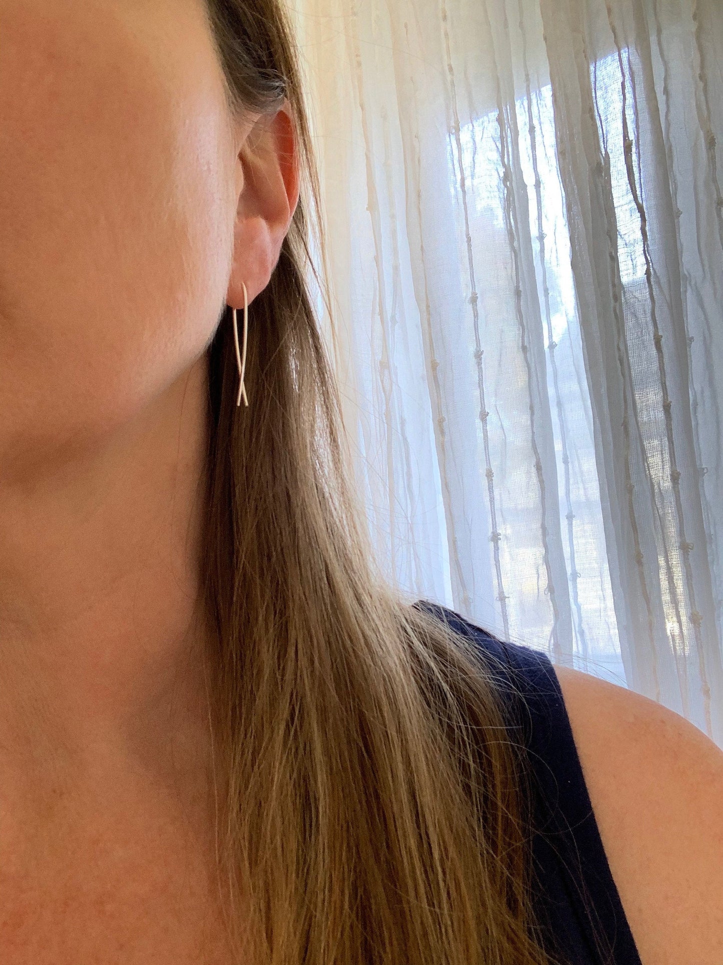 Threader Ribbon Earrings in Silver Gold Fill and Rose Gold Fill