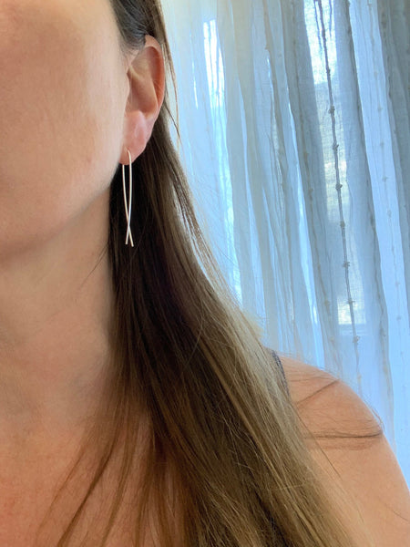 Threader Ribbon Earrings in Silver Gold and Rose Gold