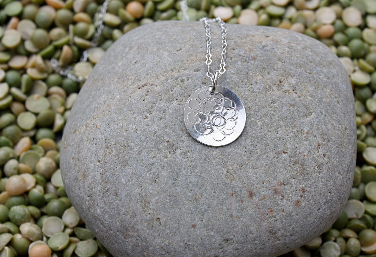 Sterling Silver Disc with Dots Design Necklace