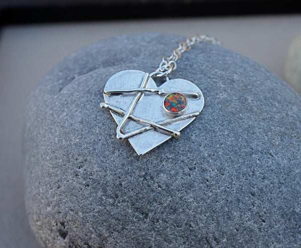 Mended Broken Heart in Sterling with Opal Mosaic