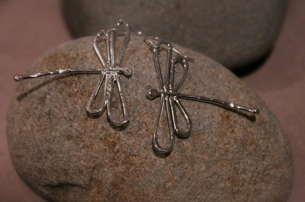Large Dragonfly Silver Earrings