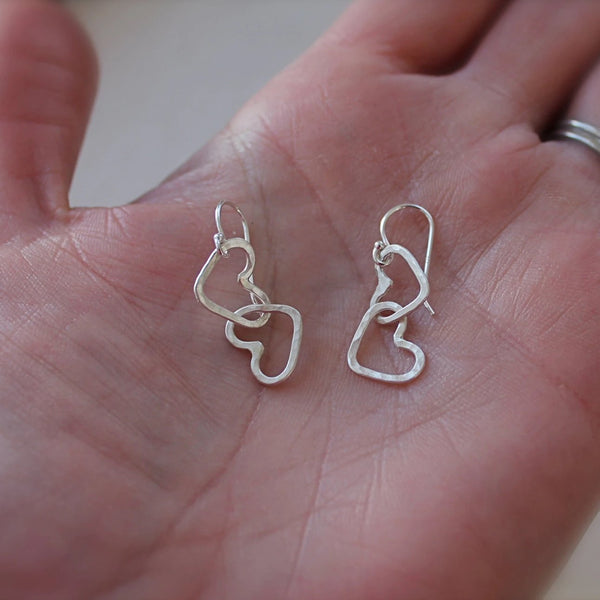 Hearts Linked Together Earrings in Silver