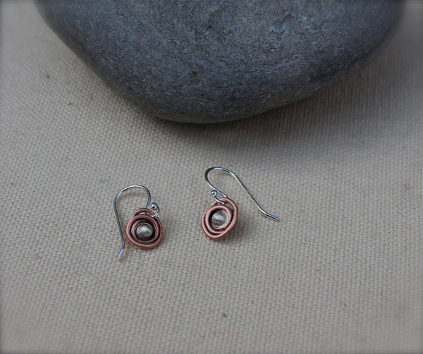 Copper and Silver Mini Nest Earrings