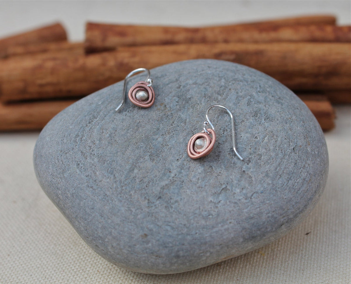 Copper and Silver Mini Nest Earrings