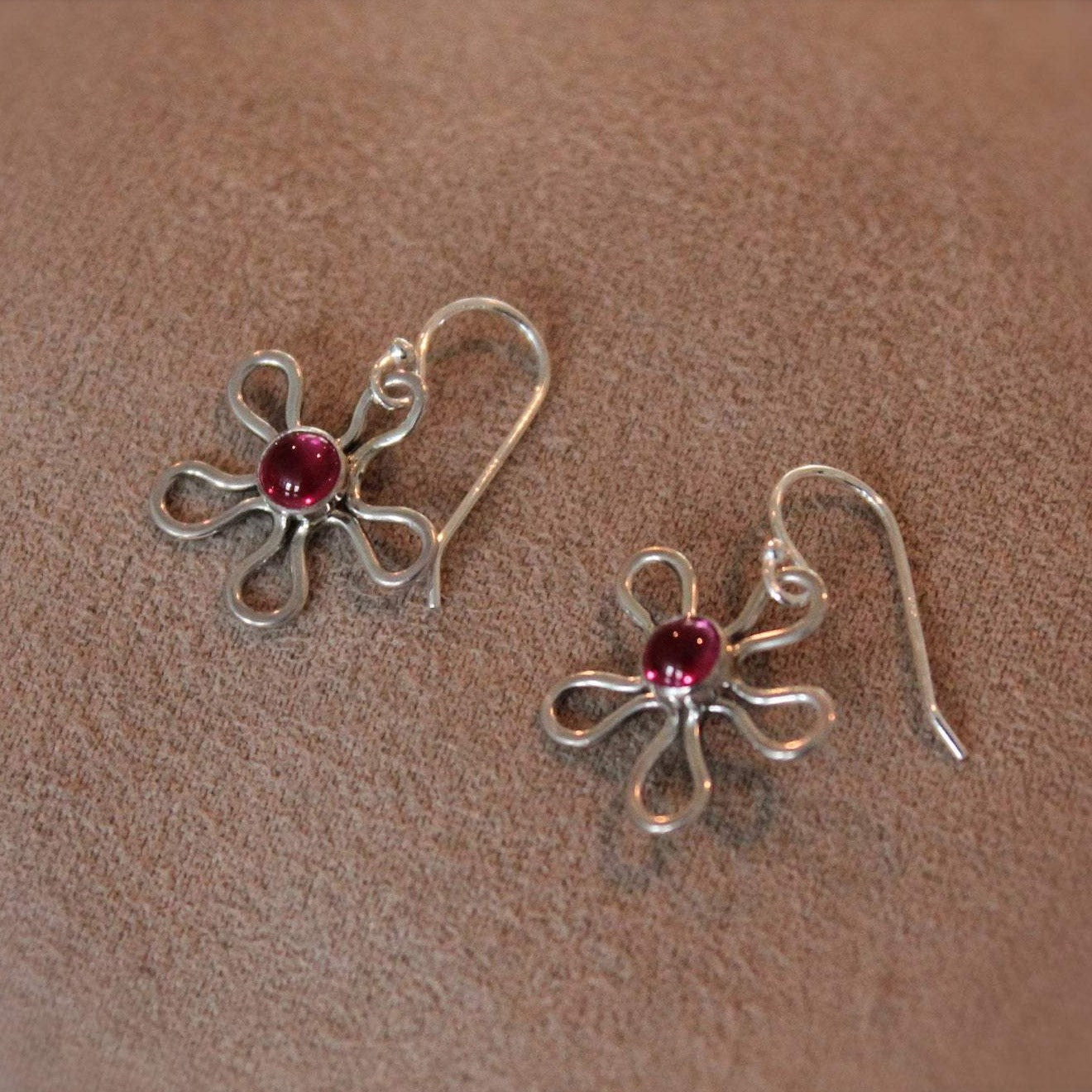 Flower Earrings with Stone in Sterling Silver