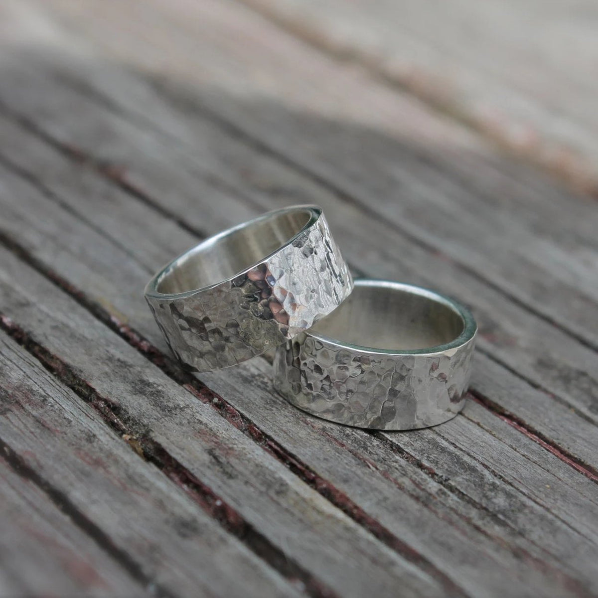 Wide Hammered Band in Silver