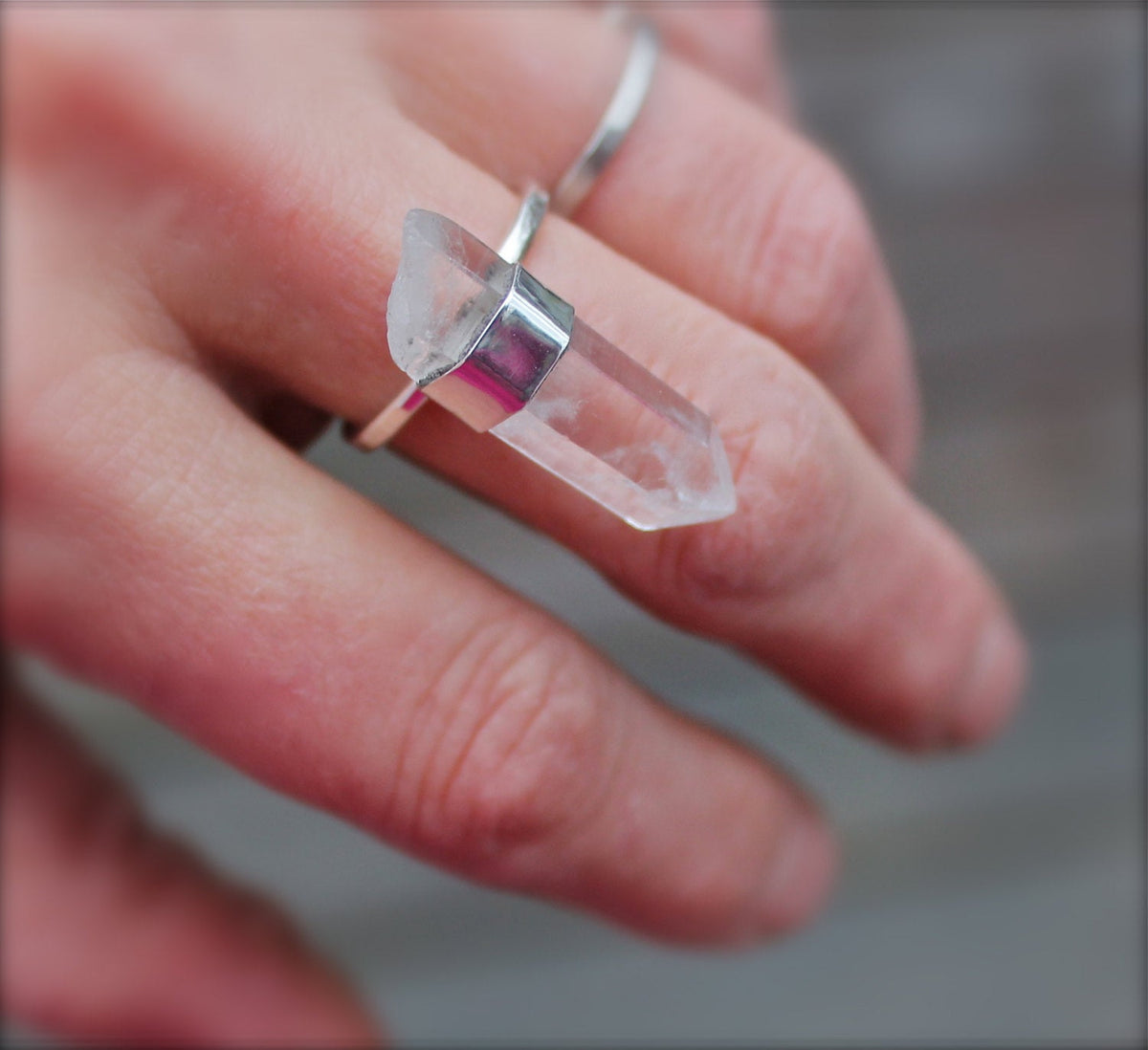 Large Raw Quartz Crystal Point Ring