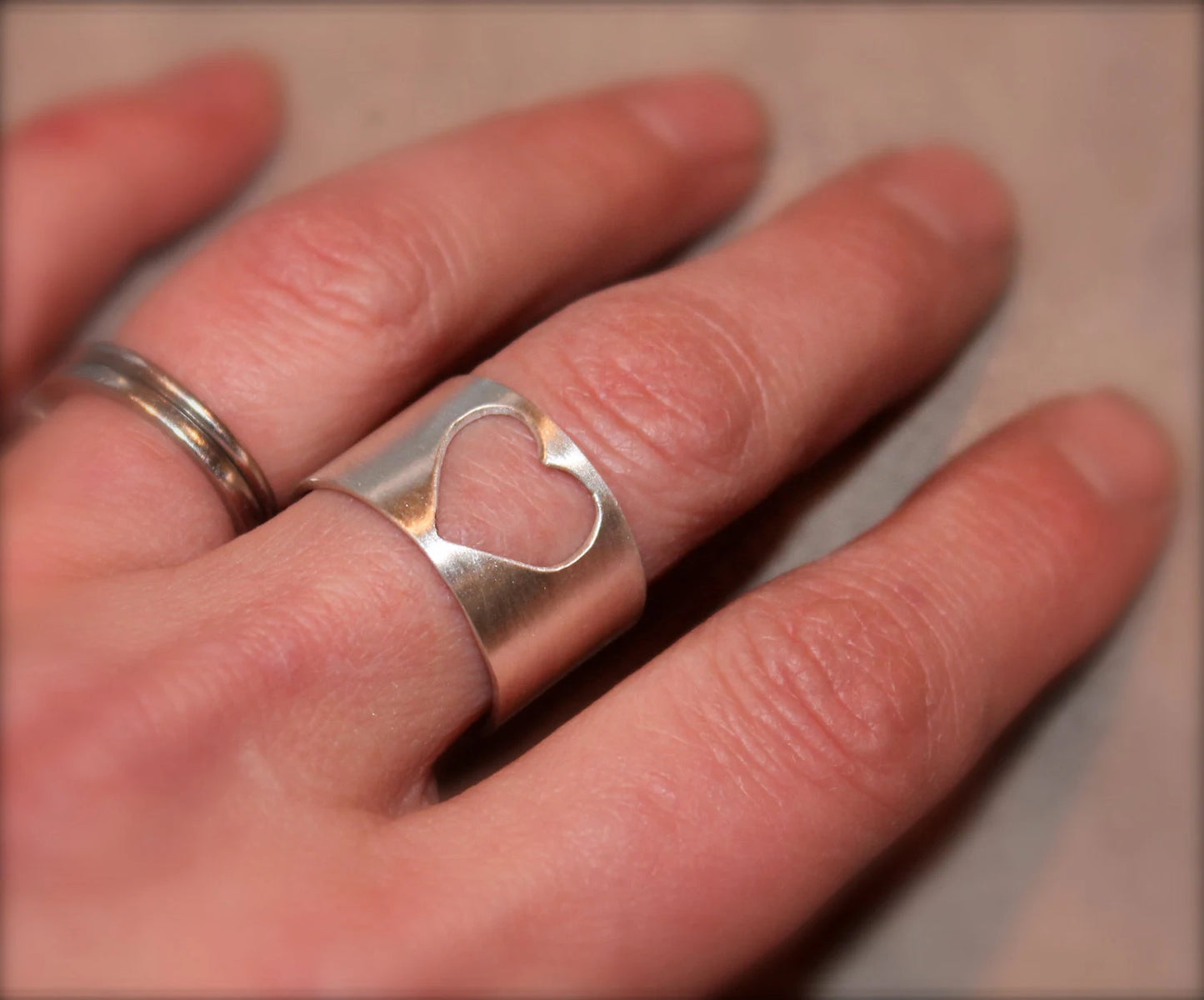 Wide Band with Heart Shaped Cut out in Silver