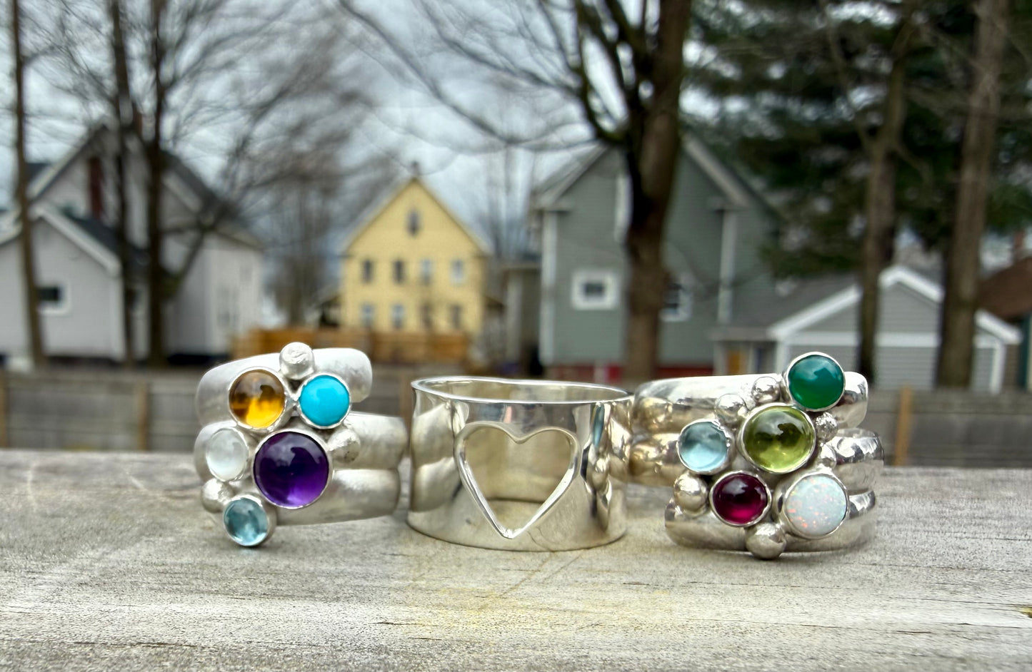 Wide Band with Heart Shaped Cut out in Silver
