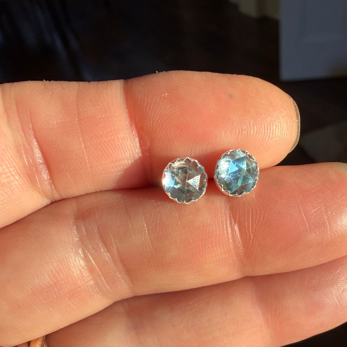 Rose Cut Stone Post Earrings in Sterling Silver