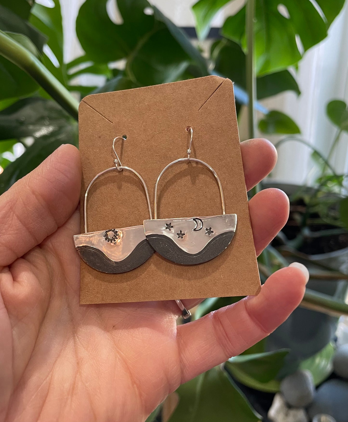 Sun or Moon over Water Silver Earrings