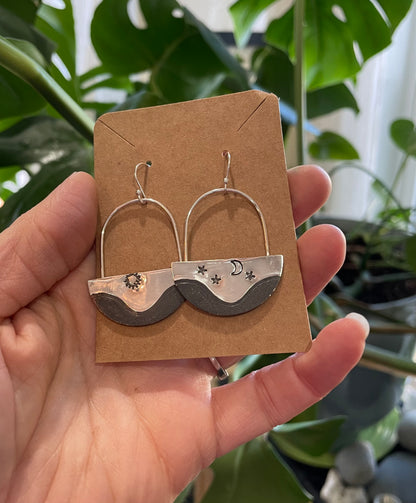 Sun or Moon over Water Silver Earrings