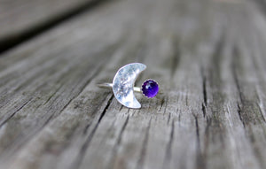 Moon ring with Amethyst stone