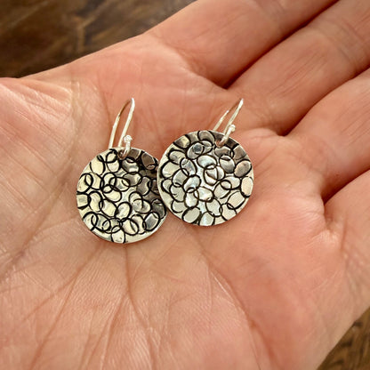 Circle with Dots Design Earrings in Sterling Silver 