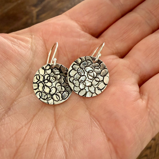 Circle with Dots Design Earrings in Sterling Silver 