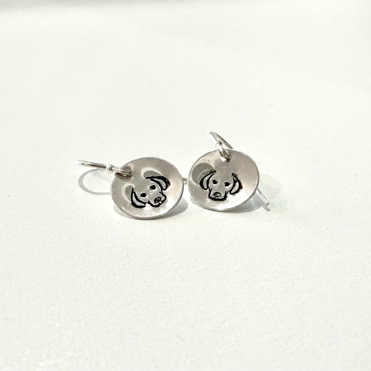 Dog Face on Sterling Silver Circle Earrings