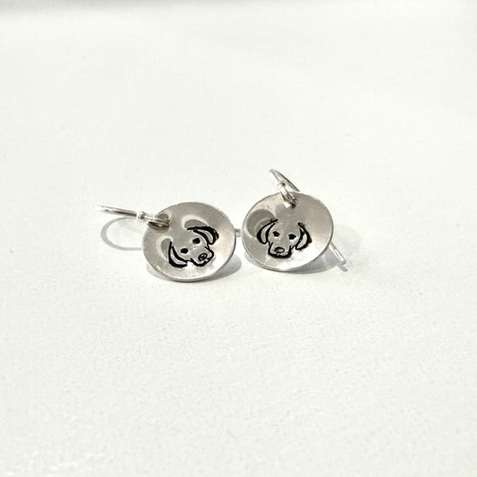 Dog Face on Sterling Silver Circle Earrings