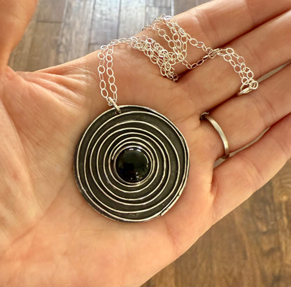 Large Black Onyx Swirl Necklace in Sterling Silver