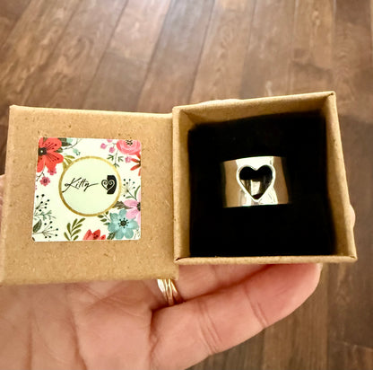 Wide Band with Heart Shaped Cut out in Silver