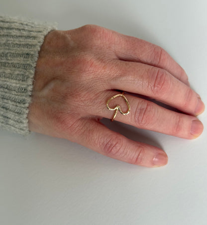 Heart ring shown on a hand