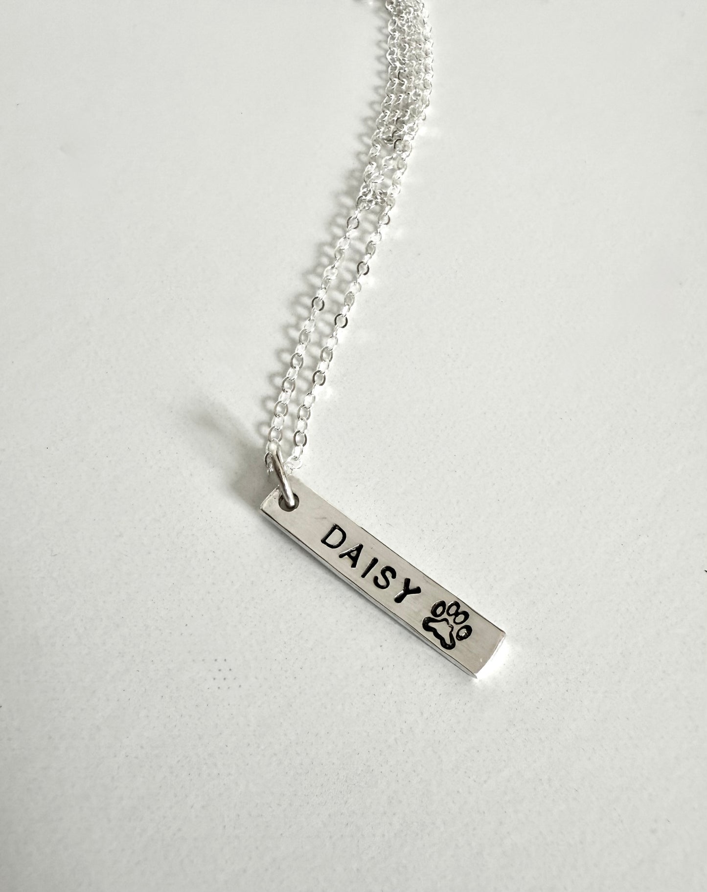 Custom Pet Name with Paw Silver Bar Necklace