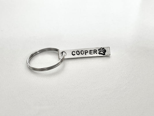 Custom Pet Name with Paw Keychain in Sterling Silver