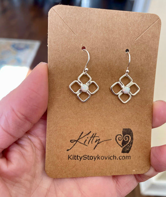 Four Petal Flower with Stone in Sterling Silver