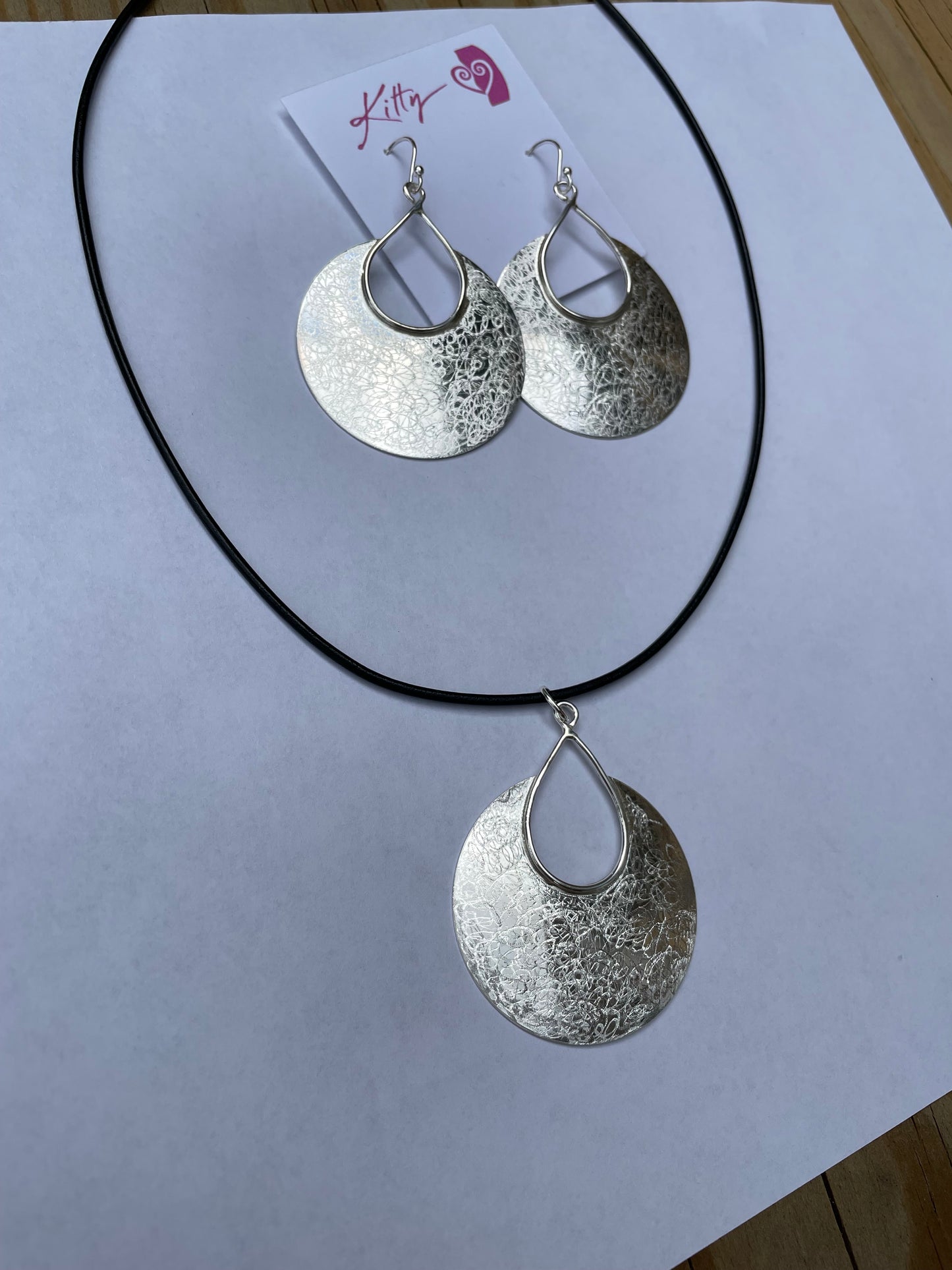 Large Silver Cut Out Teardrop Pendant on Chain or Leather