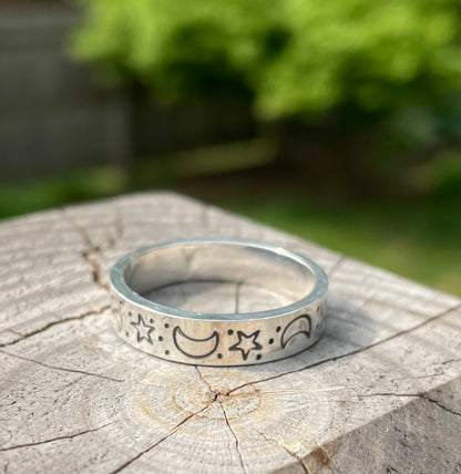 Moons and Stars Silver Ring