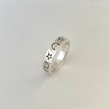 Moons and Stars Silver Ring