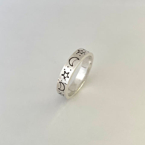 Moons and Stars Silver Ring