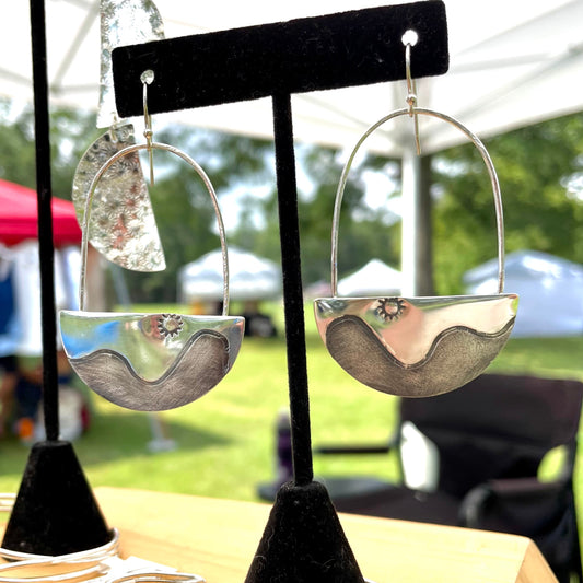 Sun or Moon over Water Silver Earrings