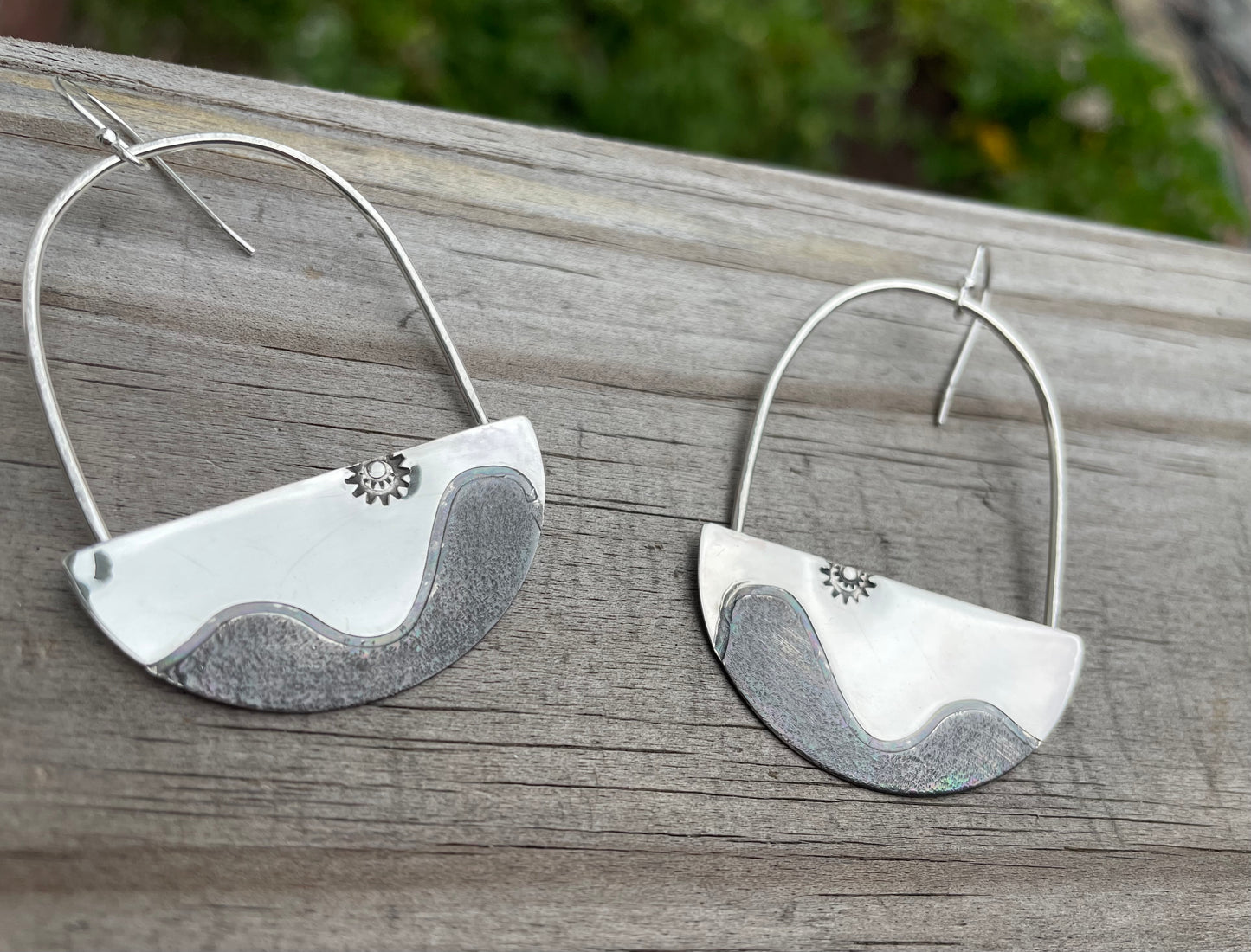 Sun or Moon over Water Silver Earrings