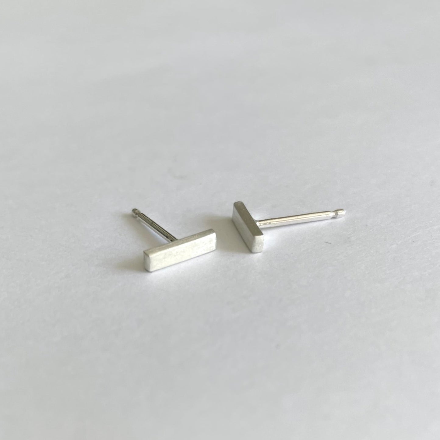 silver bar post earrings 3/8" matte finish